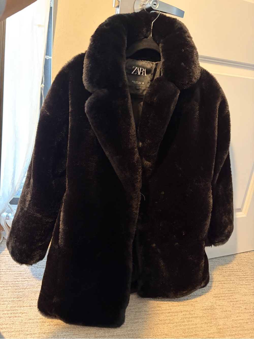 Zara Black Faux Fur Coat - Plush Shawl Collar Jacket